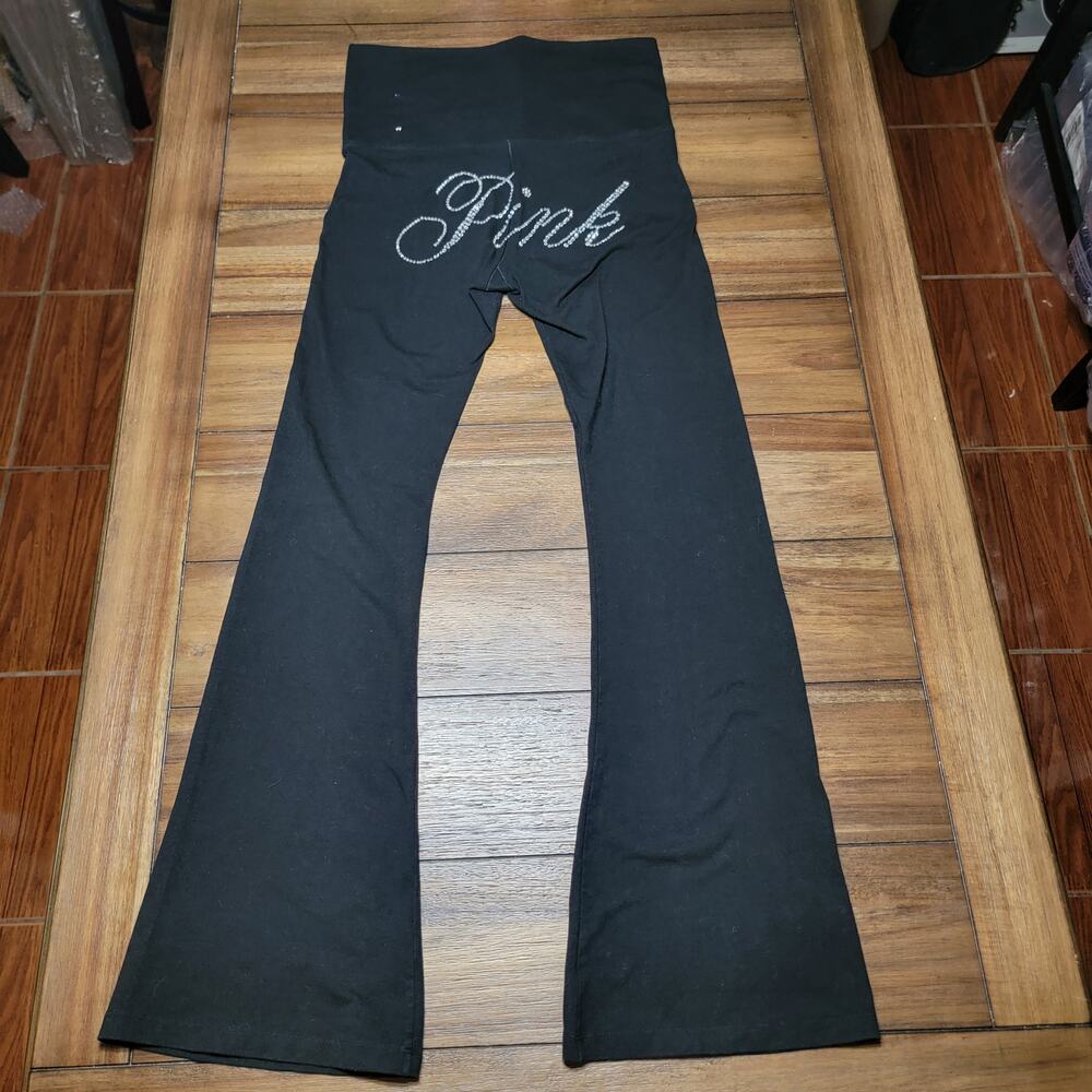 Victoria's Secret Pink All Day Cotton Fold Over Flare Leggings w/ Bling -Med Reg